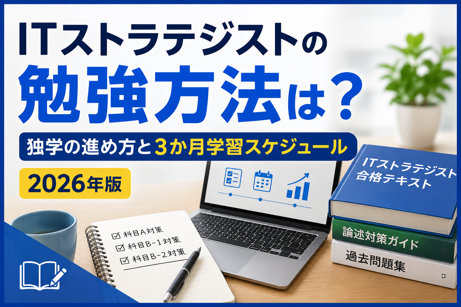 ITストラテジストの勉強方法と独学の進め方・3か月学習スケジュールを解説するアイキャッチ画像